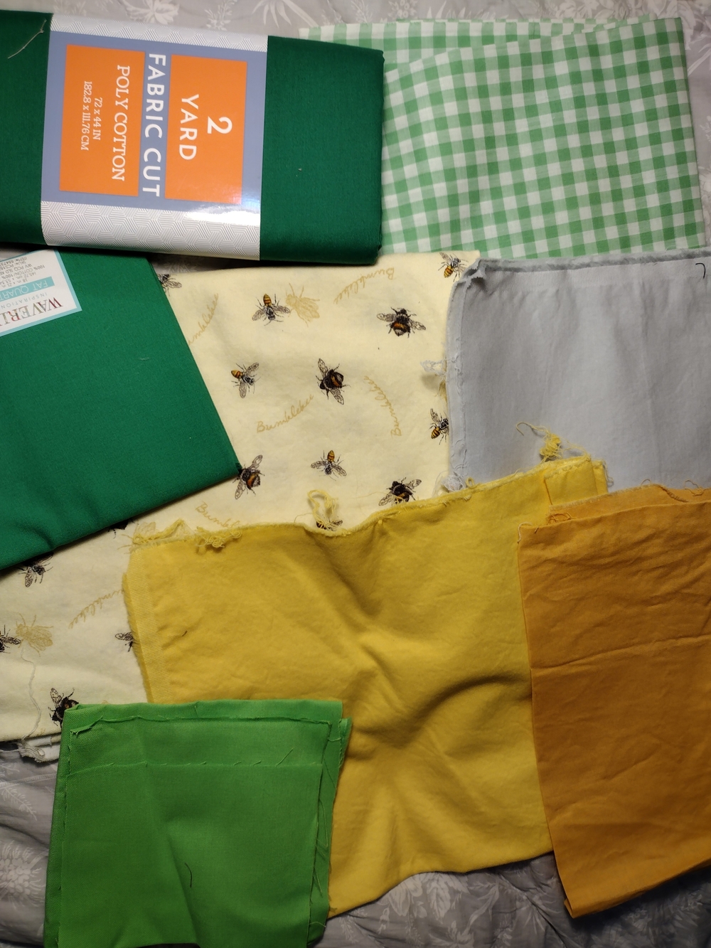 Fabric Bundle Greens And Yellows Bumble Bee Gingham Cotton